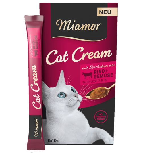 Miamor Cat Cream nauta ja kasvikset kissalle 5 x 15 g