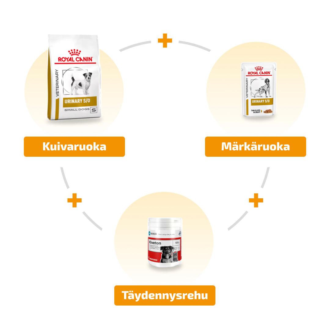 Tukihoitopaketti struviitti- ja kalsiumoksalaattikiviin pienille koirille